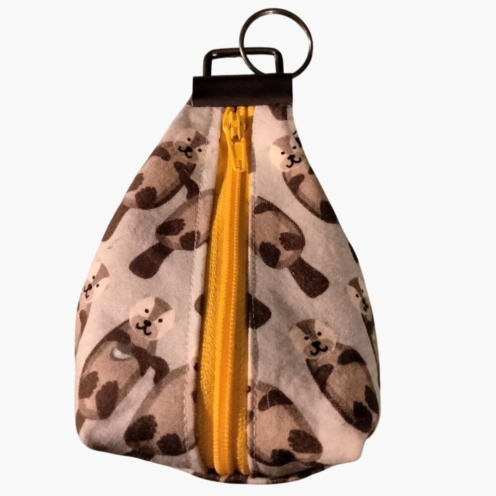 Otter Print Fabric Zipper Pouch Make Up Bag Keyring Clip Unique Handmade